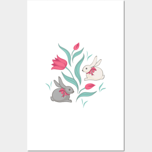 Bunny floral pattern Posters and Art